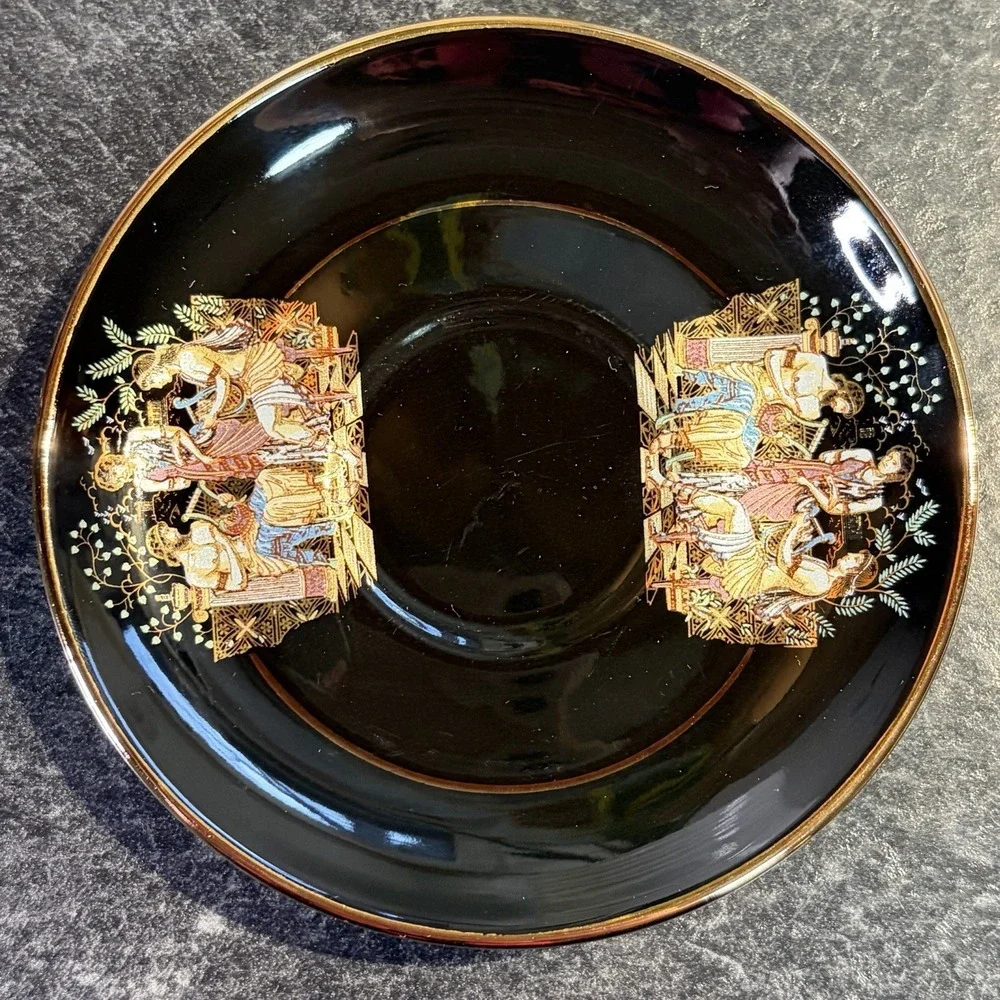 Fakiolas Black & 24K Gold Demitasse Cup and Saucer‎ Handmade In Greece EUC